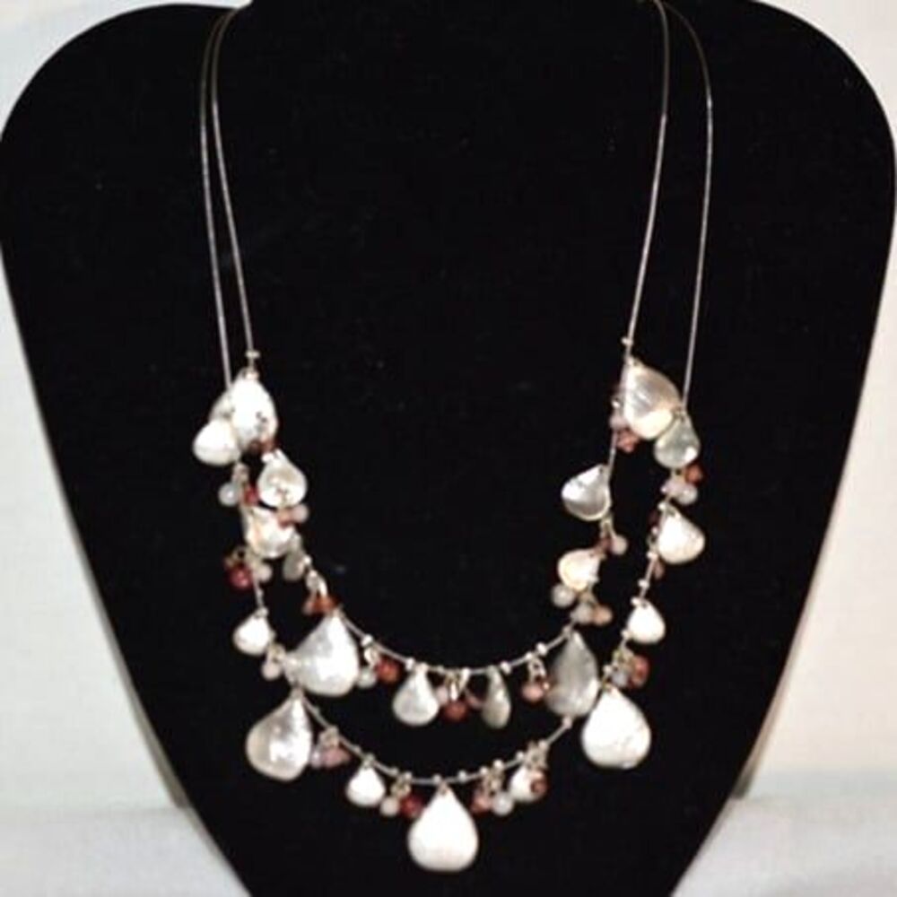 Coldwater Creek Silver Tone Dangle/Red Bead Wire Bib 20" Necklace